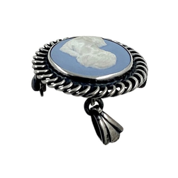 SOLD❤️ 1950’s  John L. Lauritzen Denmark Brooch Pendant Wedgwood Blue Cameo 925 - Picture 4 of 12